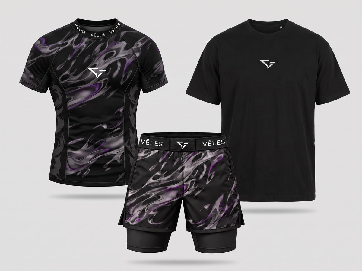 Pack ÉGO noir : rashguard, short et t-shirt